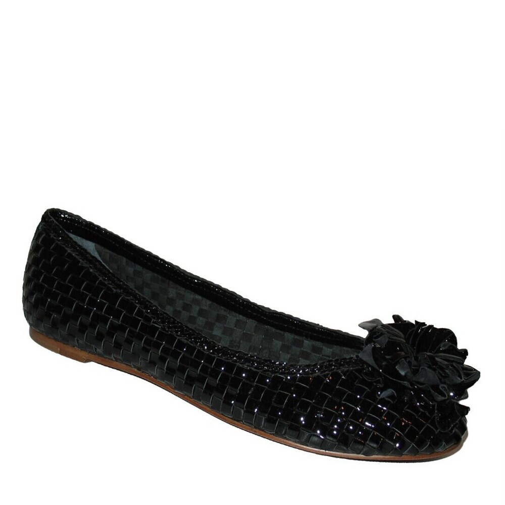BCBG Maxazria Women's Carmels Woven Patent Leather Flats Shoes Black 6.5M New